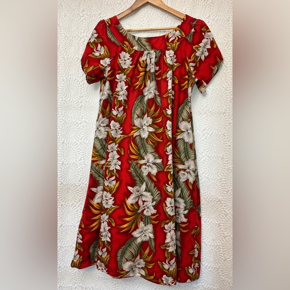 Aloha Mo’i Moi Dress Size Large Red Floral Mumu Roper Vintage Tropical Hawaiian - Picture 13 of 14
